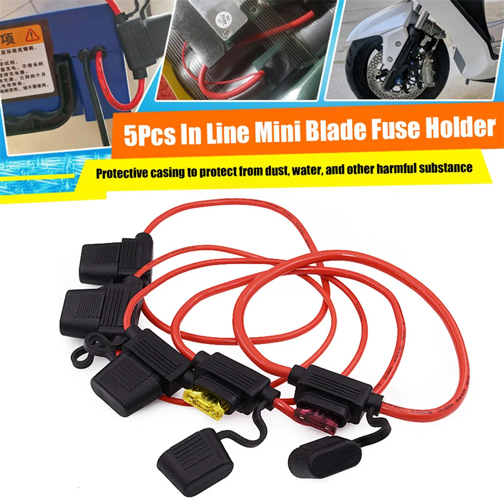 

5Pcs In Line Standard Blade Fuse Holder Splash Proof 12V 30A 120mm 12AWG wire For Car Automotive Car Accessories