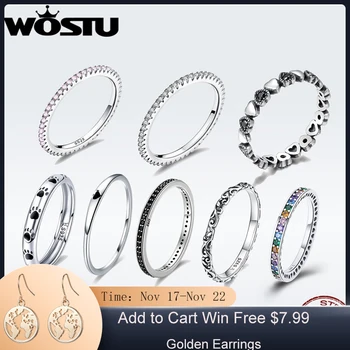 

WOSTU Genuine 925 Sterling Silver Simple Geometric Round Shape Single Stackable Finger Rings For Women Party Fine Jewelry BKR066