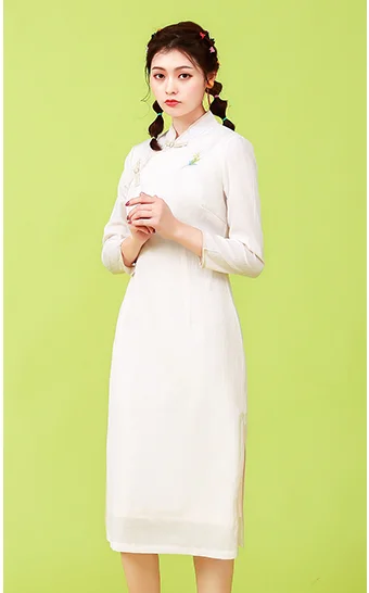 Ретро Китайский стиль женское улучшенное qipao Мандарин воротник вечернее платье с длинным рукавом Восточное классическое Ципао для женщин aodai - Цвет: color1