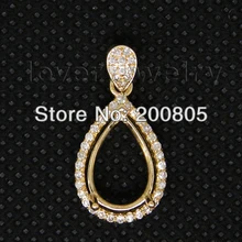 Для Женщин драгоценных камней кулон полу крепление Винтаж Груша 8x12 мм сплошной 14Kt из желтого золота с бриллиантами Установка кулон "сделай сам" с драгоценными камнями для вечерние ювелирные изделия