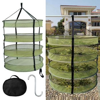 

4 Layers Hanging Herb Drying Fishing Net with Zipper Foldable Mesh Drying Rack Net Flowers Hanger Fish Net Tackle Accessory Tool