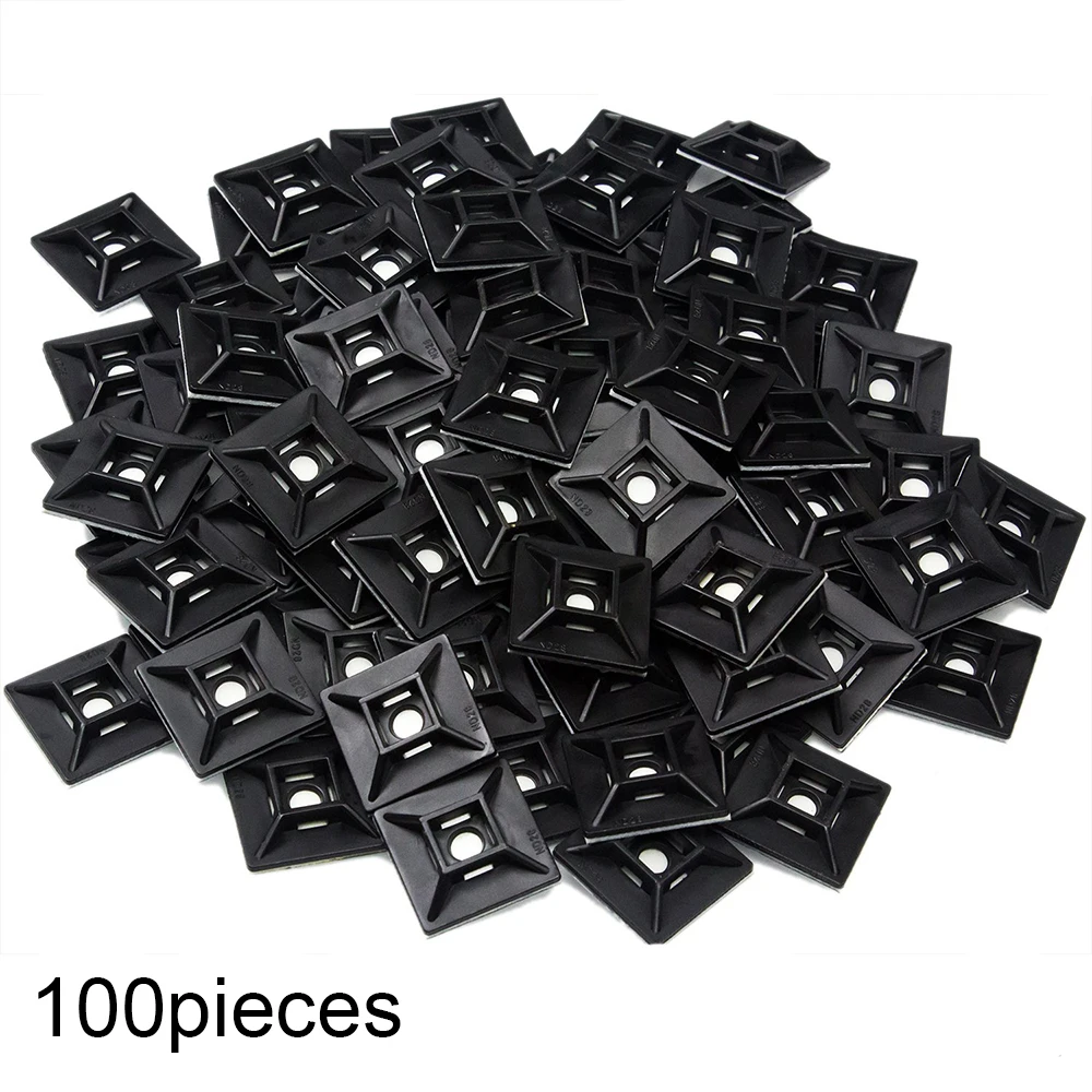 

100 pieces 25*25mm Black Self Adhesive Stick-on Mounts For Cable Ties Routing Looms Wire Cable Base Clamps Clip