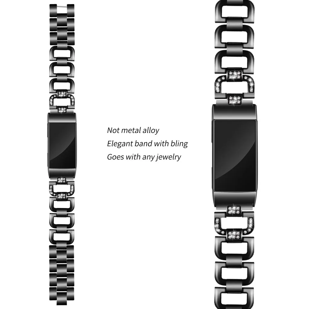 Браслет из нержавеющей стали с бриллиантами, сменный ремешок для Fitbit Charge 3, ремешок для наручных часов, спортивный ремешок с петлей, часы, часы