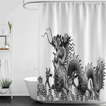 

Shower Curtains Vinyl Dragon Decor Collection,Traditional Chinese Dragon Symbolize Strength and Good Luck Powers Fantasy Graphic