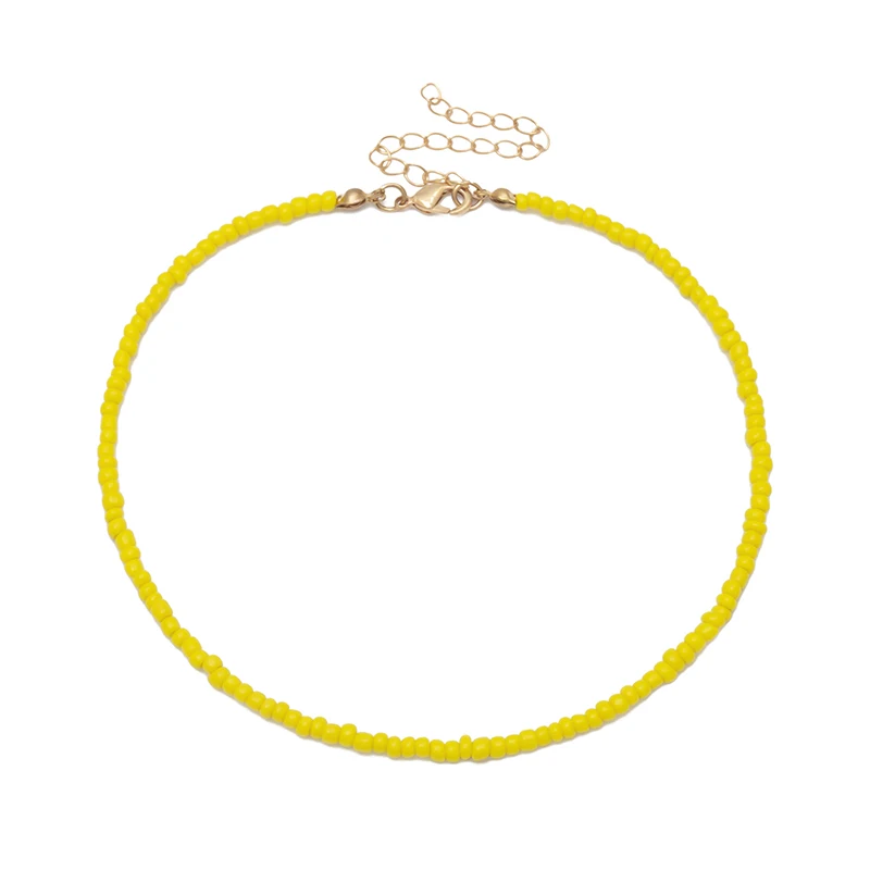YELLOW 10pcs/set Women Bohemian Handmade Rainbow Beads Choker Necklace Candy Color Bead Satellite Necklace Jewelry Dropshipping - Окраска металла: YELLOW