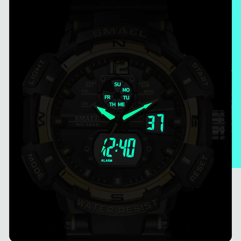 SMAEL Top Luxury Brand Men's Watch Outdoor Sports Waterproof Watches Dual Time Display Quartz Wristwatches Rubber Digital Clock images - 6