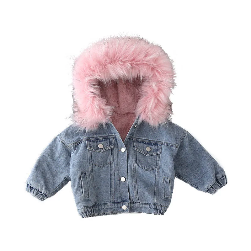

Aileekiss 2019 Winter Baby Girls Denim Jacket Plus Velvet Real Fur Warm Toddler Girl OuterCoat 1-7 Years Kids Infant Girl Parka