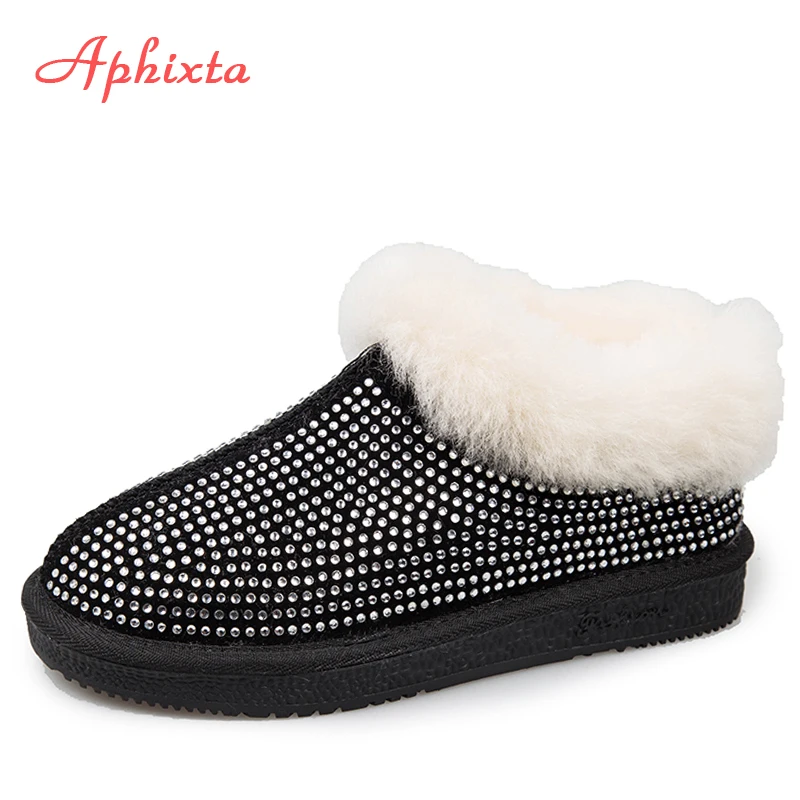 

Aphixta Crystal Short Boots Women Shoes Warm Plush Winter Shoes Woman Fashion Rhinestone Ankle Boots Chaussures Femme