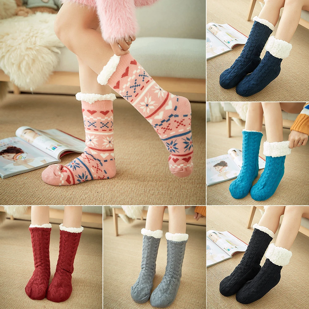 Женские носки для взрослых; домашние мягкие теплые пушистые утолщенные Носки с подкладкой из искусственного флиса; удобные нескользящие зимние носки-трубы; один размер