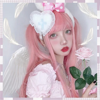 

AILIADE Long Pink Wigs with Bangs Water Wave Heat Resistant Wavy Hair Synthetic Wig for Women African American Lolita Cosplay