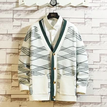 uyukосень/зима японский вязаный кардиган мужской Свободный Повседневный клетчатый свитер куртка тренд Masculina Hombre