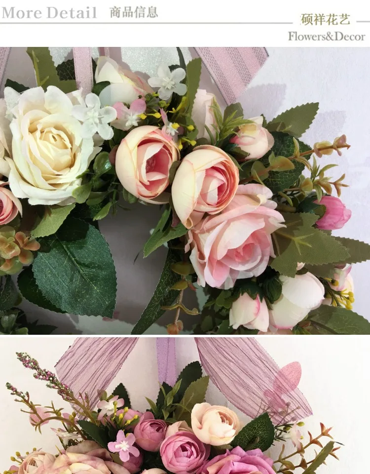 Beautiful Wedding Party Home Decor Artificial Rose Flowers Wreath Round Heart Shape Floral Loop For Wall Door Hanging Decoration
