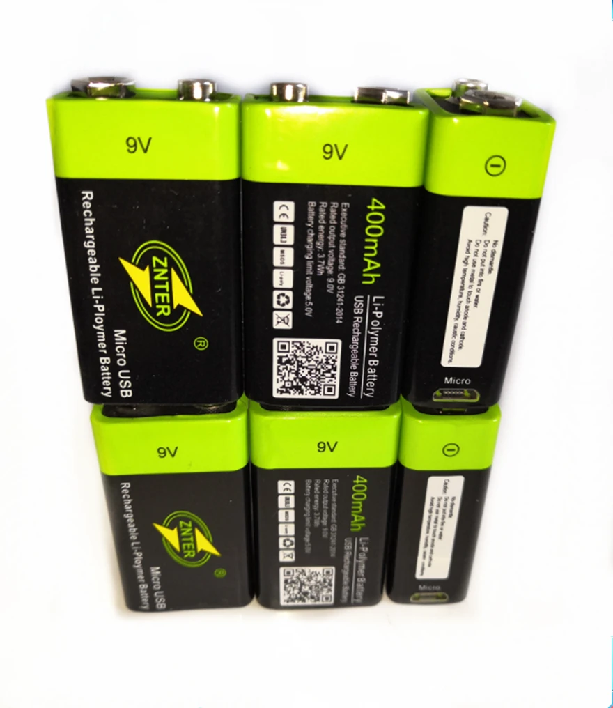 6pcs/lot ZNTER 600mAh 9V rechargeable lithium battery 6F22 USB polymer for RC camera | Электроника