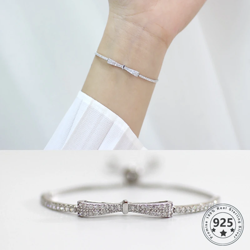 Louleur 925 пробы Серебряный AAAA циркон браслеты с бантами модные милые маленькие циркониевые регулируемые браслеты из бисера для женщин ювелирные изделия