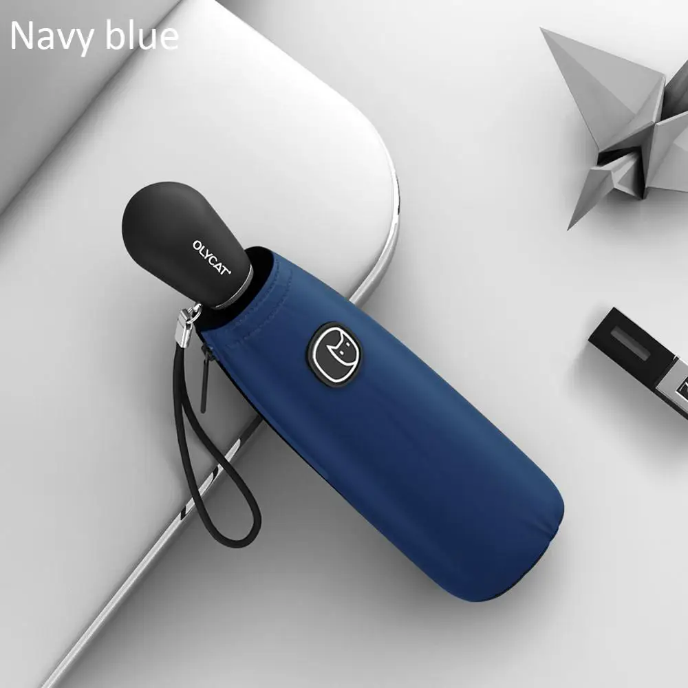 Navy Blue Пять складной мини-зонтик, женский зонт от солнца, детский цветной анти-УФ дорожный зонтик, ветронепроницаемые Прозрачные Зонтики с карманами - Цвет: Navy Blue