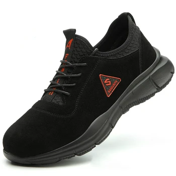 

mens plus size leisure steel toe covers working safety shoes cow suede leather platform worker security boots seguridad zapatos