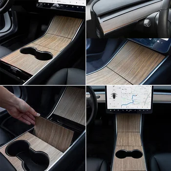 

1pc PVC Car Interior Anti-scratch Central Control Panel Sticker Trim Elegant Wood Grain Protector Film For Tesla Model 3