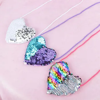 

Sequins Loving Heart Cartoon Small Coin Purse Children Handbags Kids Shoulder Coin Bag Baby Girls Mini Messenger Small Bag