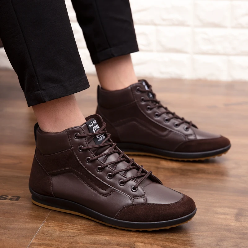 Новые мужские кожаные ботинки зимние модные Осенние теплые хлопковые мужские ботильоны обувь на шнуровке мужская обувь Большие размеры 46