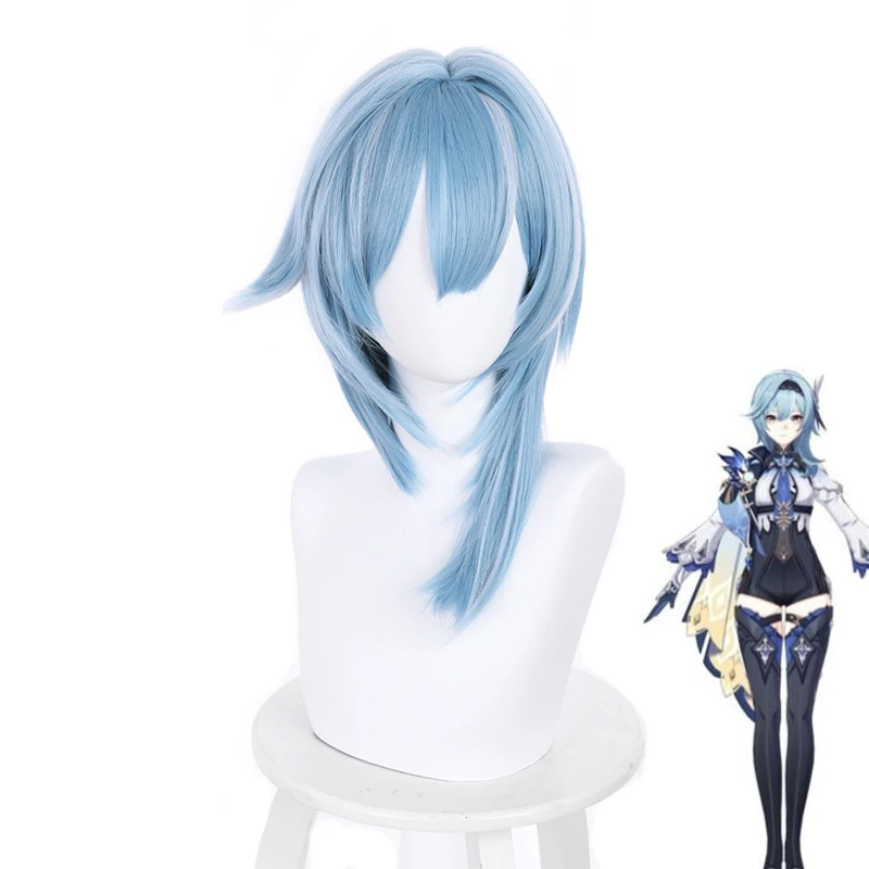 Eula Cosplay Wig Game Genshin Impact Cosplay Blue Mixed White Short Heat Resistant Synthetic Hair Wig Game Costumes Aliexpress