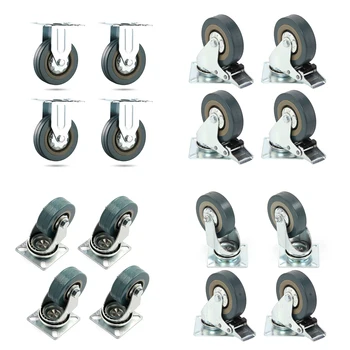 

4 x Heavy Duty 50x17mm Rubber Swivel Castor Wheels Trolley Furniture Caster Brake