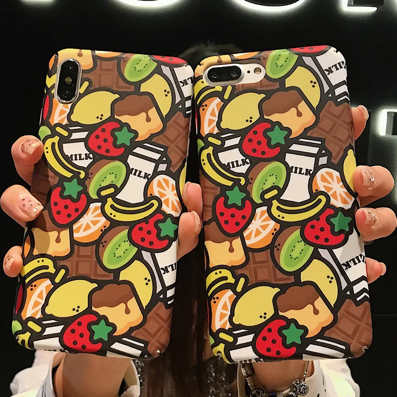 Cute Cartoon Fruit Pattern Scrub Phone Case for iPhone 6 6s 7 8 Plus X Xs XR Max Hard PC Back Cover |