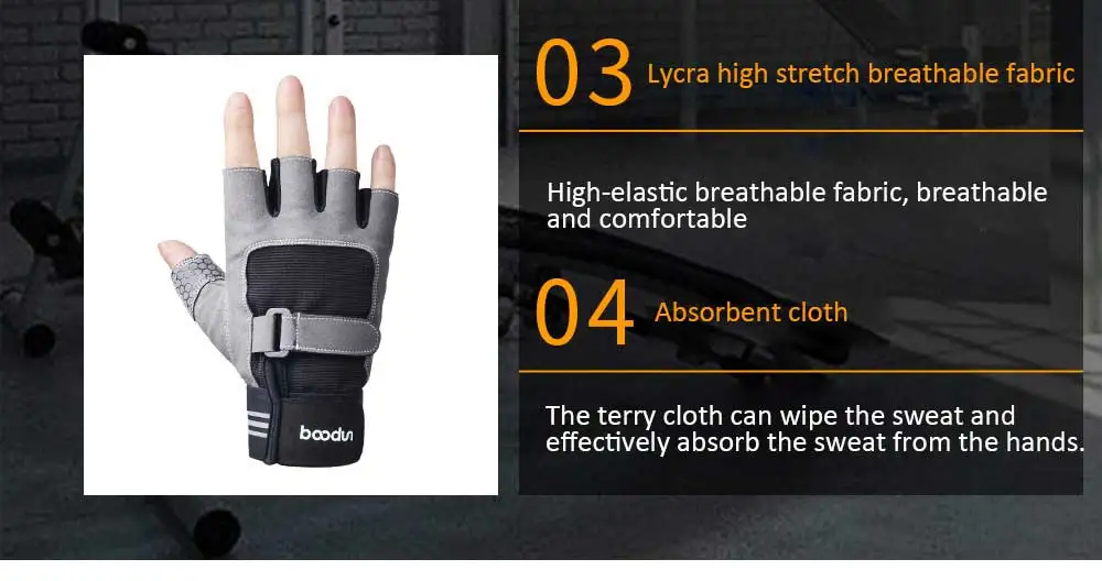 Boodun Перчатки для фитнеса с полупальцами, гантели для тренажерного зала, утяжелители, перчатки для бодибилдинга, спортивные тренировочные штанги, оборудование для спортивных тренировок
