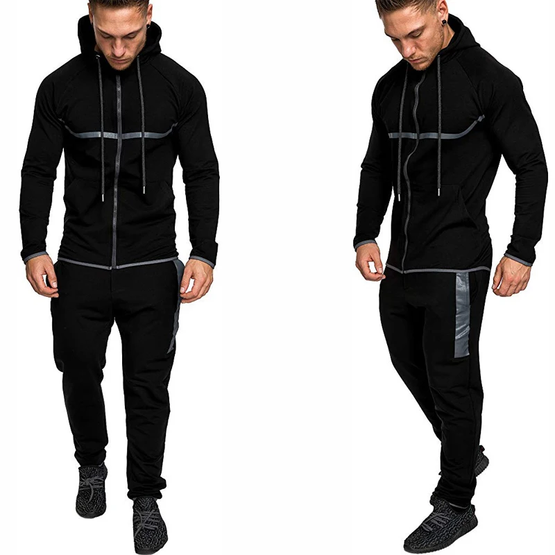 Autumn Men Hoodies Pants 2Pcs Sweatshirt Sweatpants Male Gyms Set Tops Trousers Joggers Sportswear Patchwork Tracksuits