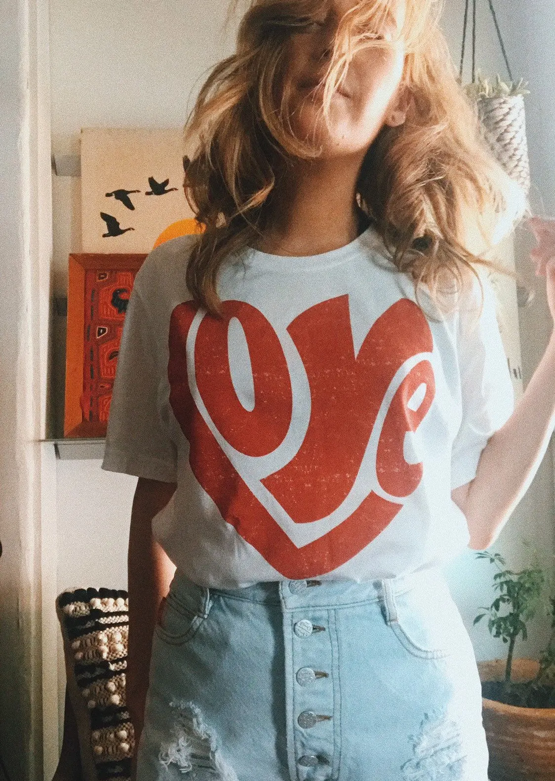 T-shirt Vintage Disco 'Love' Avec Motif Vinyle - Blanc, Coton, Manches Courtes, Neuf Avec étiquettes