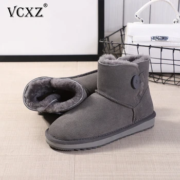 

VCXZ 2020 New high-quality Real Cowhide Leather Women Winter All-match Snow Boots Button Wool Lined Comfortable warm Snow Boots