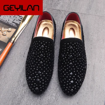 

2019 Men Formal Loafer Shoes Rhinestone Party Dress Shoes Men Pointed Toe Leather Shoes For Men Zapatos De Hombres