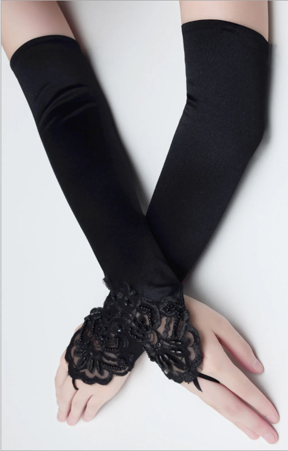 Goocheer/1 пара, женские модные кружевные перчатки для невесты, кружевные перчатки без пальцев, черные белые длинные стильные перчатки