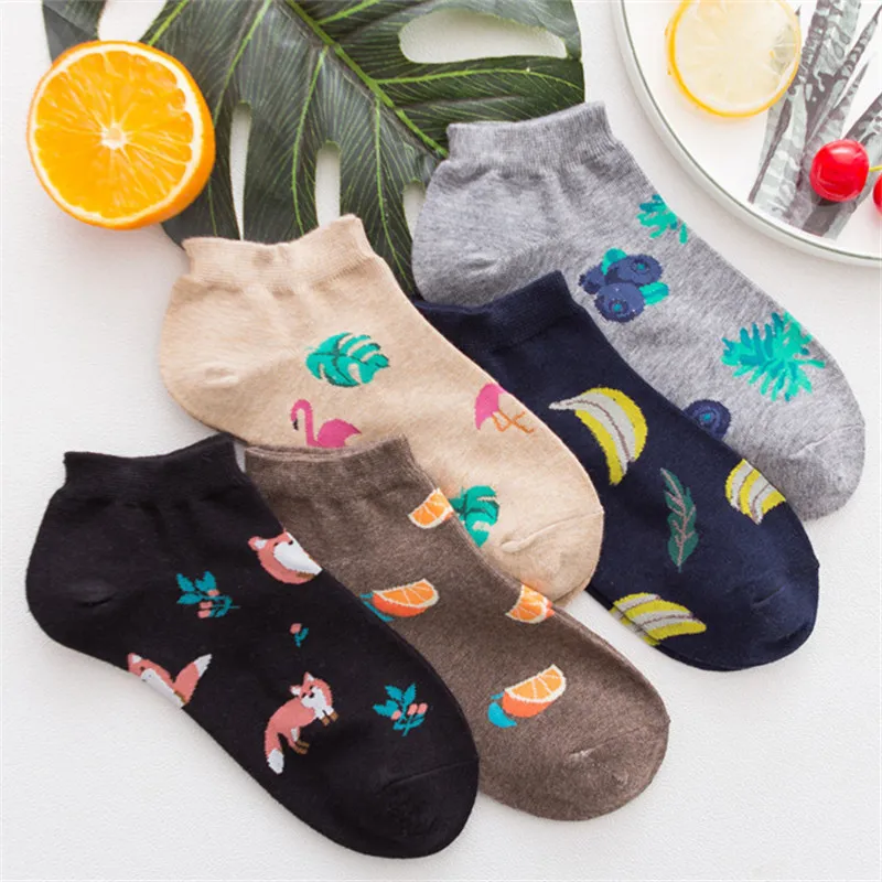 18-5Pairs 5 пар, женские хлопковые носки с рисунками животных, розовые милые короткие носки с котом, короткие носки, повседневные носки с ушками животных и красными сердечками для девочек, Размеры 35-40 - Цвет: 18-5Pairs