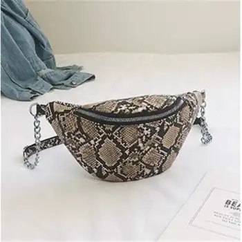

Fashion Ladies Snakeskin Printed Faux Leather Zipper Waist Pack Serpentine Pattern Fanny Pack Bum Bag