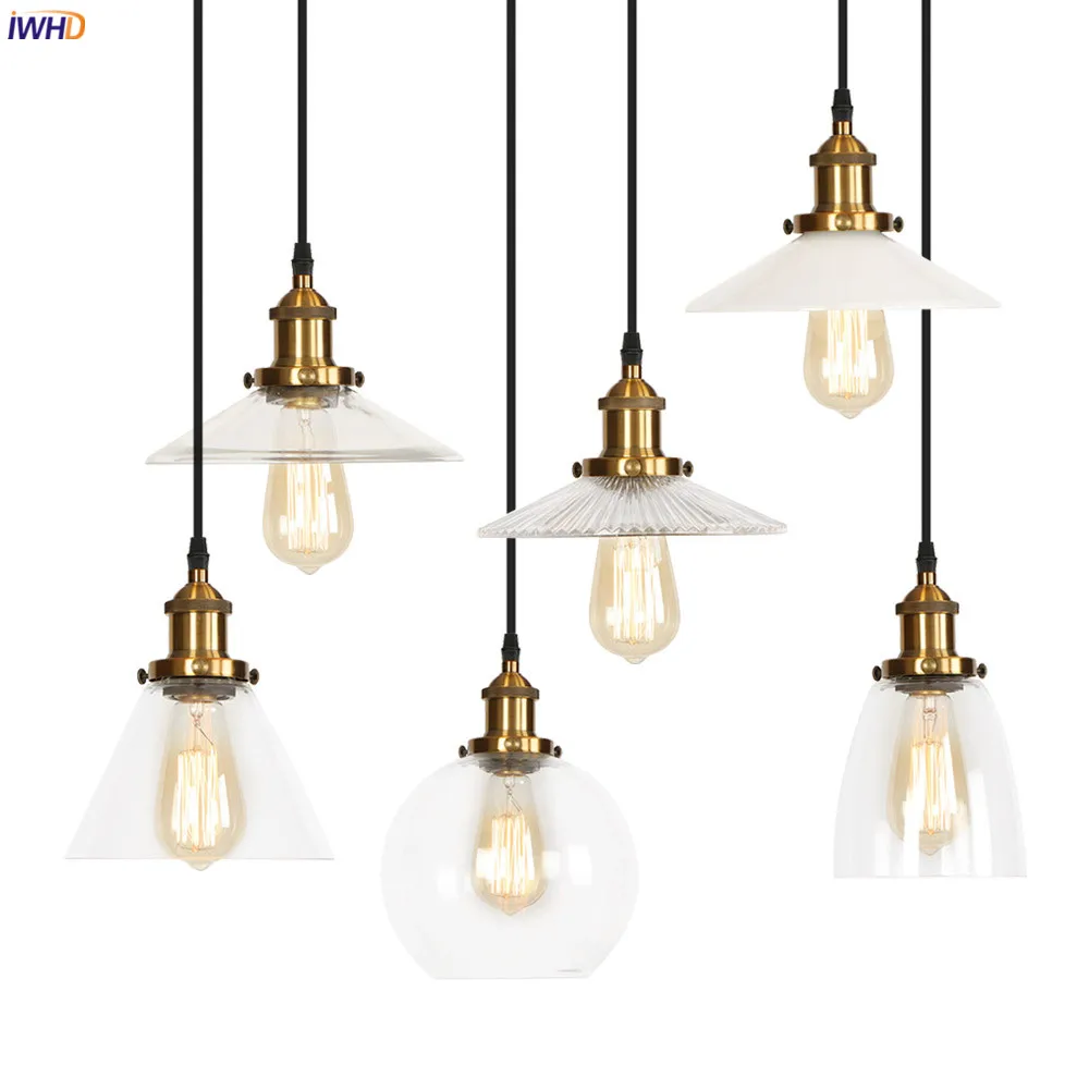 

IWHD Luminaria Gold Glass LED Pendant Lights Cafe Dinning Living Room Loft Decor Industrial Vintage Lamp Lighting Edison LED