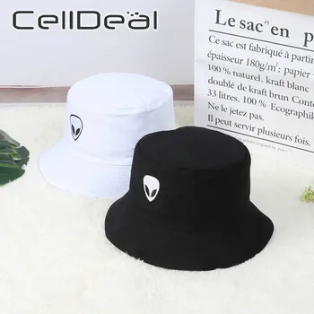 

Black White Fisherman Cap Solid Hip Hop Alien Panama Bucket Hat Beach Punk Headwear Harajuku Foldable Sun Protector Floppy Korea