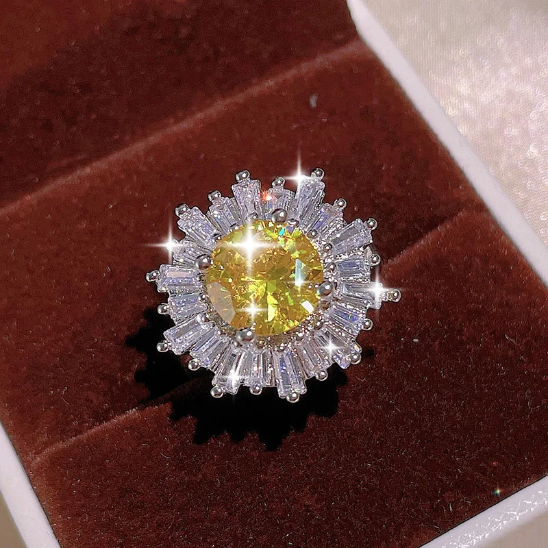 Jewelry Set Silver Jewelry Silver Jewelry Set 925 Silver Women Jewelry Set Full Diamond Zircon Jewelry Yellow AAAA Shiny Zircon Necklace Ring Earrings Women's Bridal