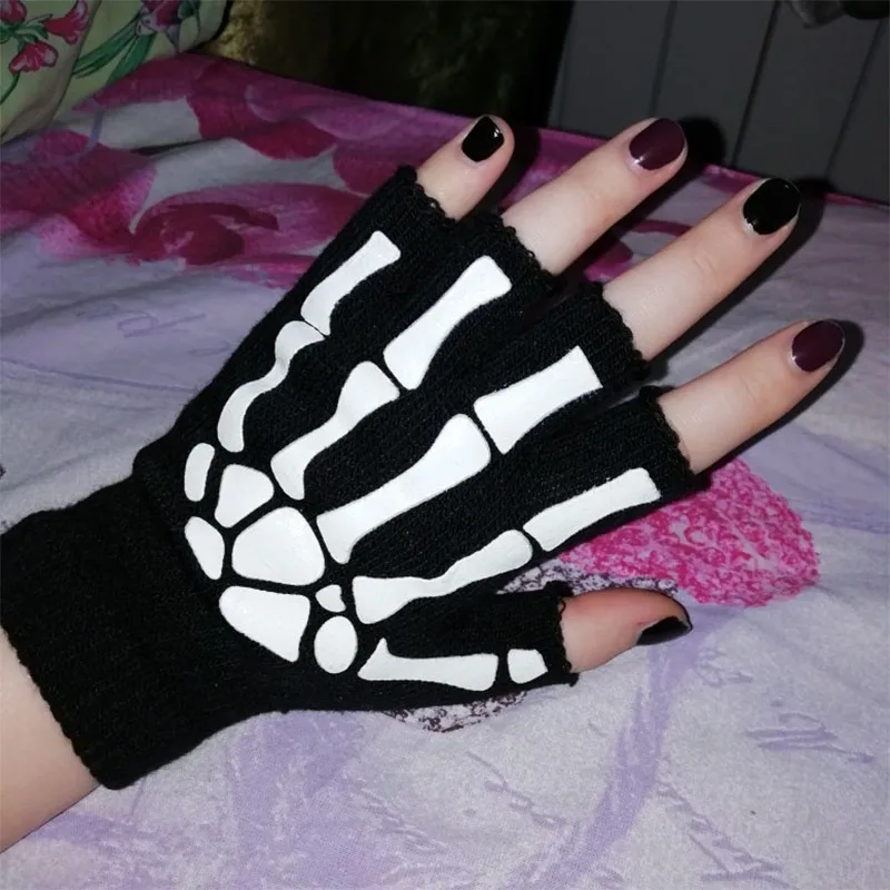 Halloween Supplies Luminous Gloves For Winter Hand Warmer Non Slip Horror Hand Bone Skull Grimace Mitten Unisex Keep Warm Gloves warm gloves