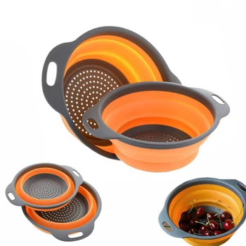 

Foldable Silicone Colander Fruit Vegetable Washing Basket Strainer Strainer Collapsible Drainer With Handle Kitchen Tools