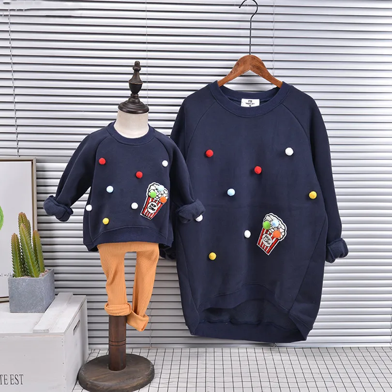 

Family Matching Sweatshirt Pompom Mother And Daughter Clothes Autumn Family Look Mom Daughter Son Clothes Mommy And Me Clothes