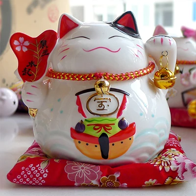 D Maneki Neko керамическая статуэтка для домашнего декора, фарфоровая статуэтка, бизнес подарок, удача, копилка, фэншуй, ремесло, открывающийся орнамент - Цвет: D
