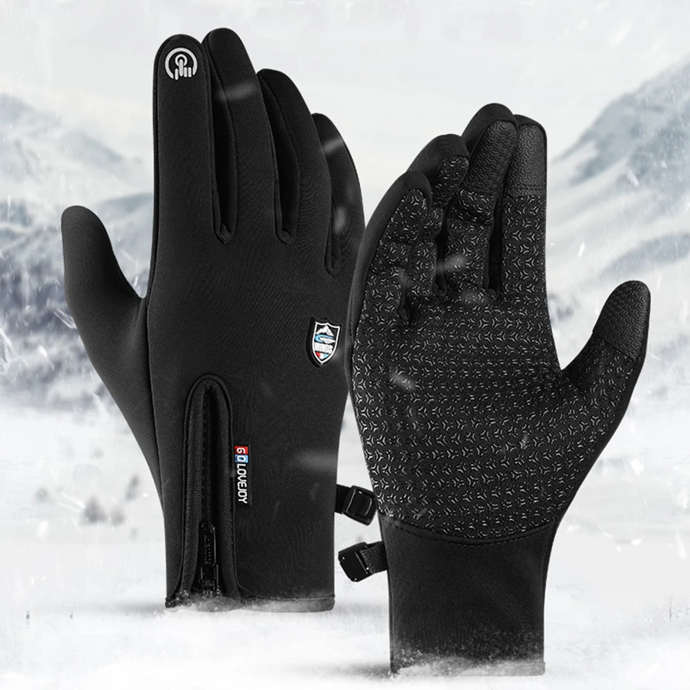 WinterWaterproofCyclingGlovesMenMotorcycleBlackWarmFullFinger