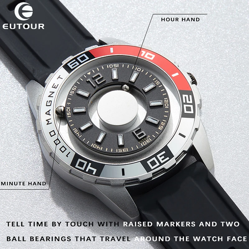 Men Watch EUTOUR Magnetic Ball Watches Yellow Canvas Leather Strap Band Mens Quartz Wristwatch Fashion Male Clock Wristwatches