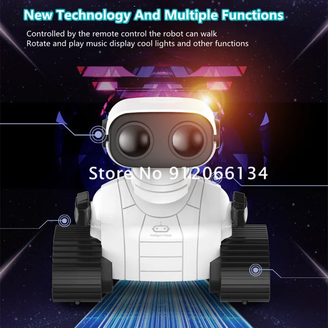 Sci-fi Styling RC Smart Robot Rotation Auto Presentation Eye Lighting Music Smart Walking Space Remote Control Robot Kids Toy 2