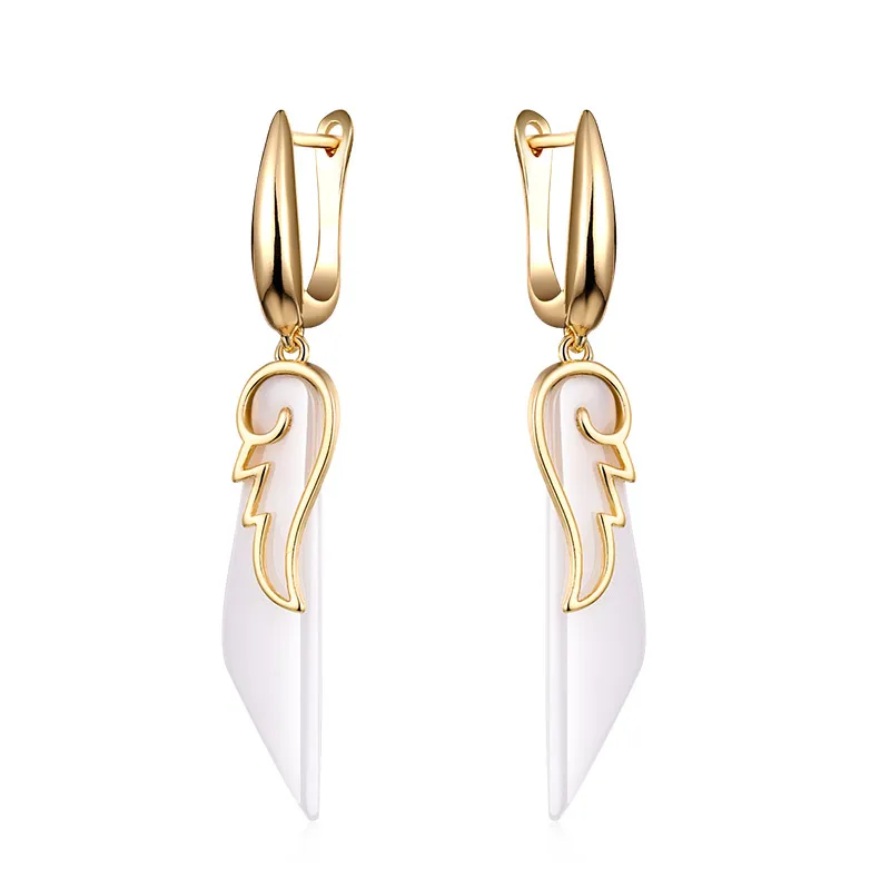 gold white MAIKALE модные в форме крыла черные керамические серьги золотые серебряные Висячие серьги для женщин модные ювелирные аксессуары женские подарки - Окраска металла: gold white
