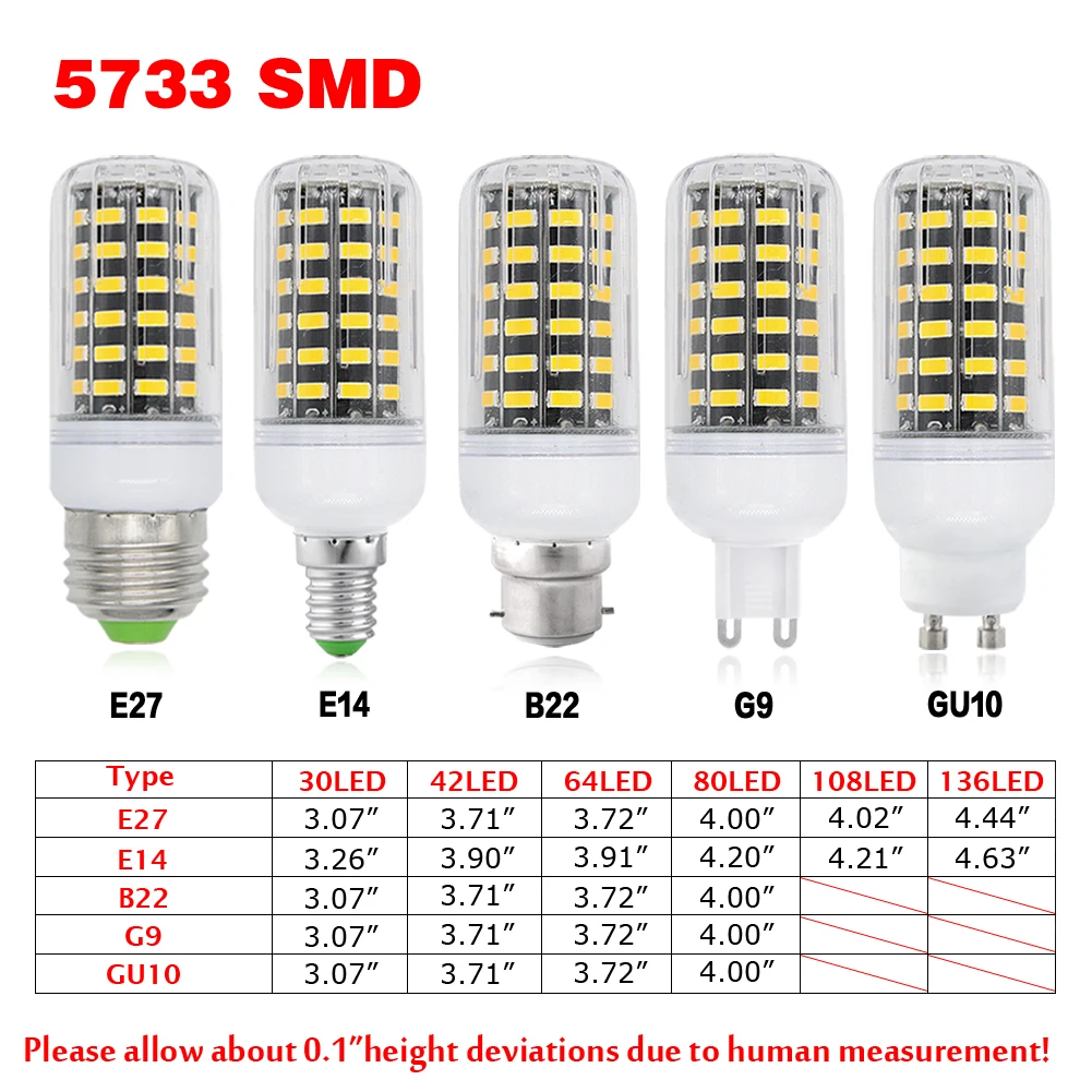 TSLEEN Высокая люменов светодиодный светильник E27 E14 B22 G9 GU10 7 Вт 9 Вт 12 Вт 15 Вт 20 Вт 25 Вт SMD 5733 кукурузная лампа 220 В люстра светодиодный светильник s Точечный светильник s