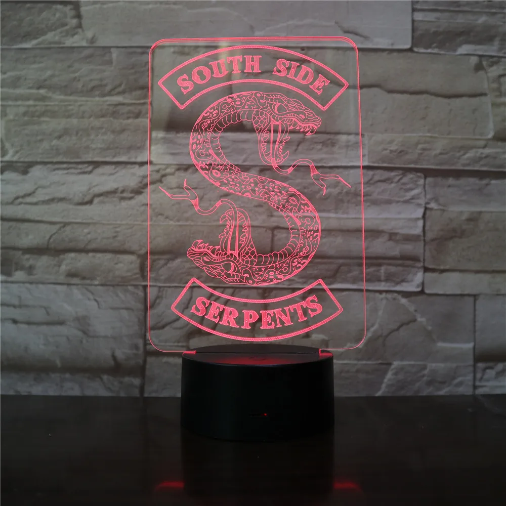 Southside Serpents Badges Riverdale Snake Logo 3D LED Night Light Decor Sign Things Accessories Table Lamp Color Gift | Освещение