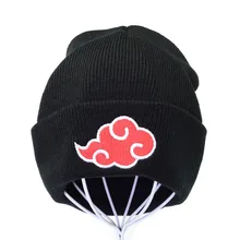 Шляпа Акацуки японского аниме Наруто вязаные шапки Cartoo вышивка зимние теплые Skullies Beanie Лыжная вязаная шапка хип-хоп