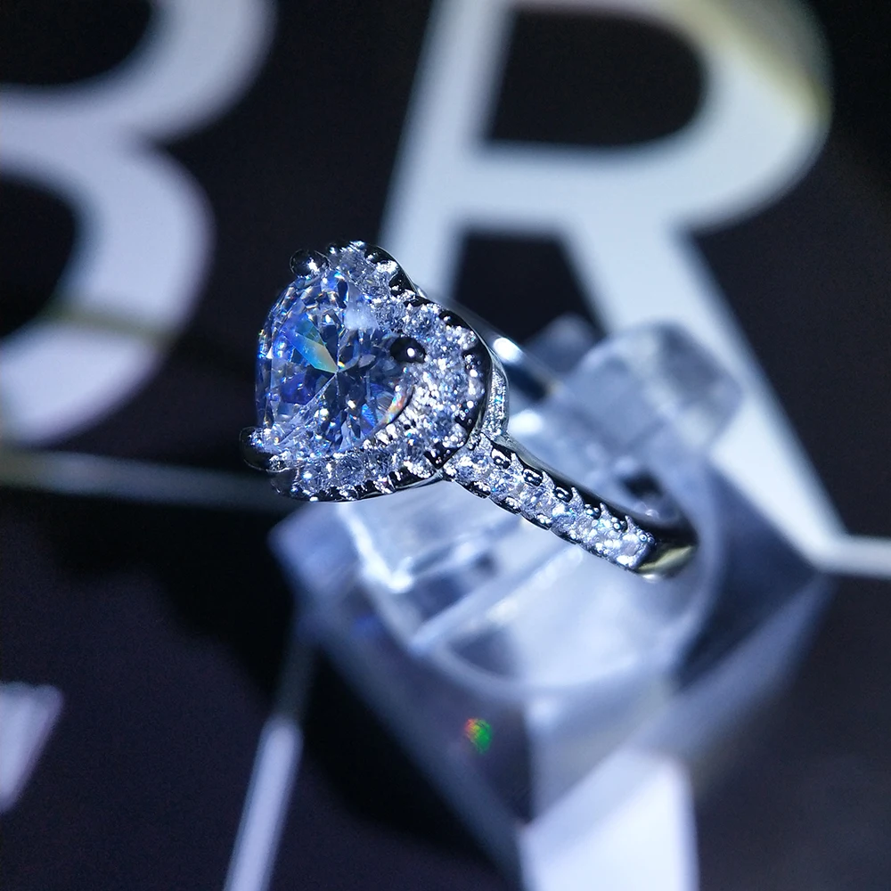 0.8CT 1.2CT создан Муассанит Свадебные обручальные кольца для женщин 925 пробы Серебряное кольцо с милым сердцем новые модные ювелирные изделия