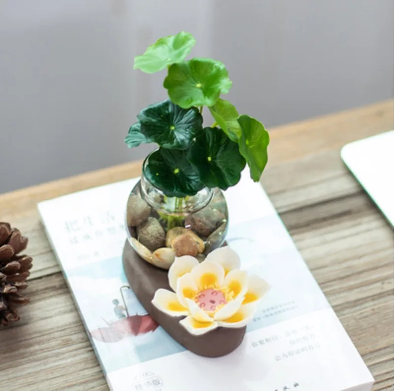 Creative Glass Vase Ceramic Flower Hydroponic Container Home Decoration Small Flower Home Decoration Tea Table - Цвет: Yellow